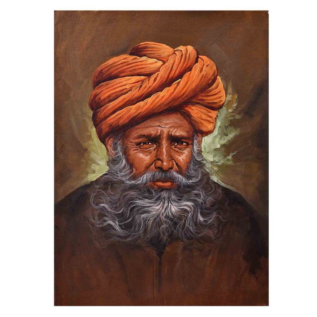 "Fine Lines Of Experience" Rajasthani Old Man Portrait Painting (20*25 Inches)