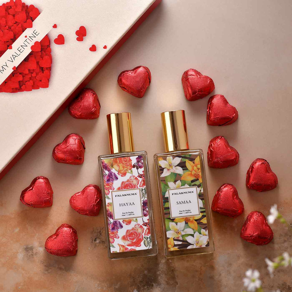 Haya & Sama Fragrance Combined With Heart Chocolates
