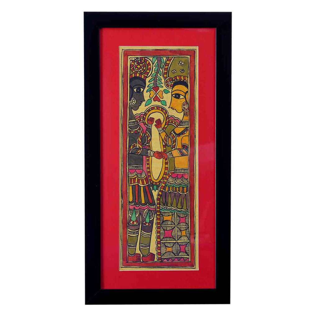 Ethnic Folk Madhubani Painting (Framed, 10*19 Inches)