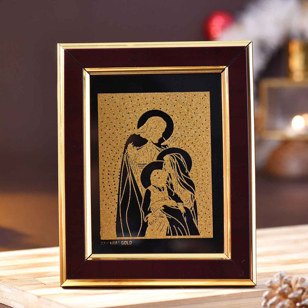 Jesus Family Gold Frame With Cheese Sticks & Dryfruits Sticks