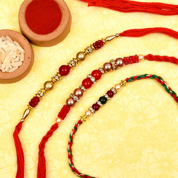 Alluring Set Of 3 Beads Work Rakhis