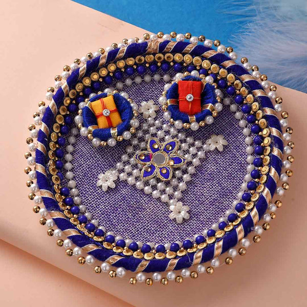Striking Beads & Pearls Rakhi With Decorative Pooja Thali