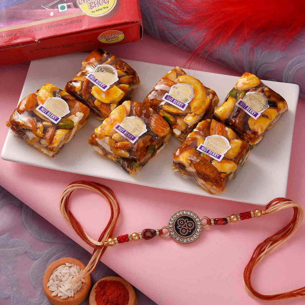 Gorgeous Floral Stones & Beads Rakhi With Nutberry