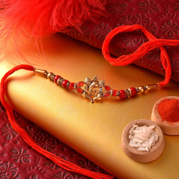 Traditional Ganesha Beads Rakhi With Kesar Peda