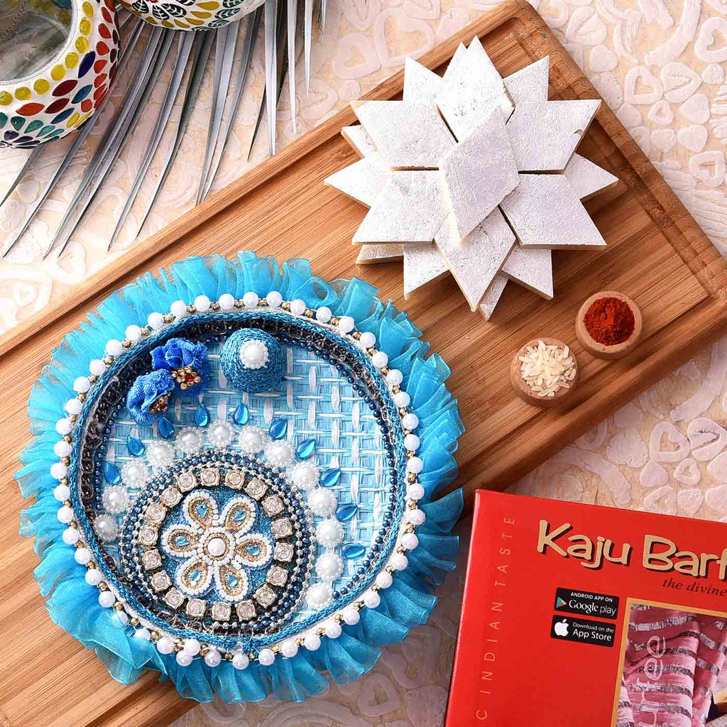 Beads & Stones Puja Thali With Kaju Barfee