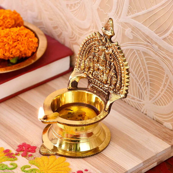 Auspicious Kamakshi Gold Brass Diya (11 cm / 4.5 Inches)