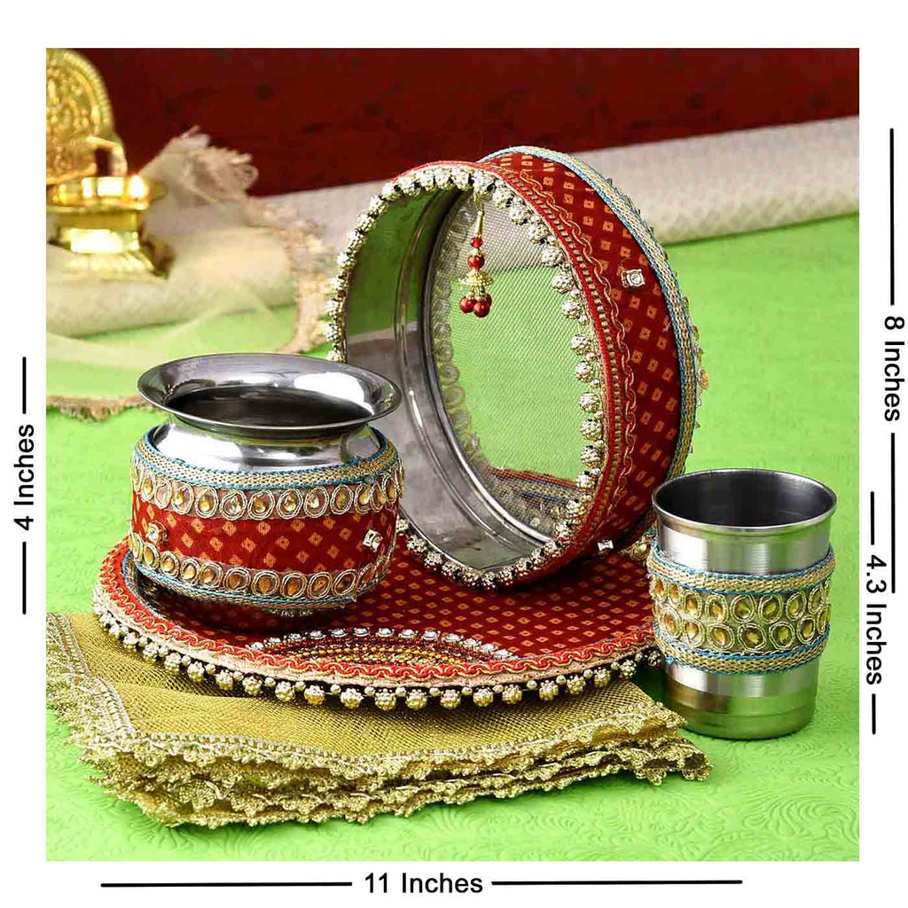 Fine Quality Brass Pooja Thali Set with Attachments for Home (8 inch) UK