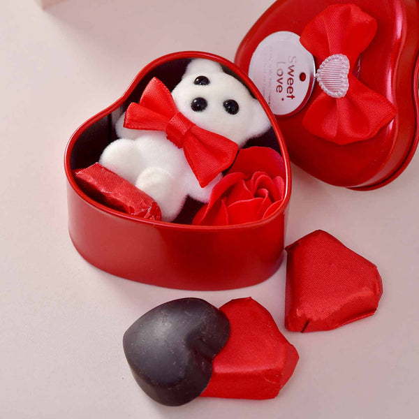Impressive Valentine Hamper With Necklace Set, Box, Teddy & Chocolate