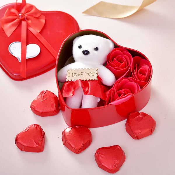 Lovable Valentine Hamper With Jewellery, Box, Teddy, Roses & Chocolate