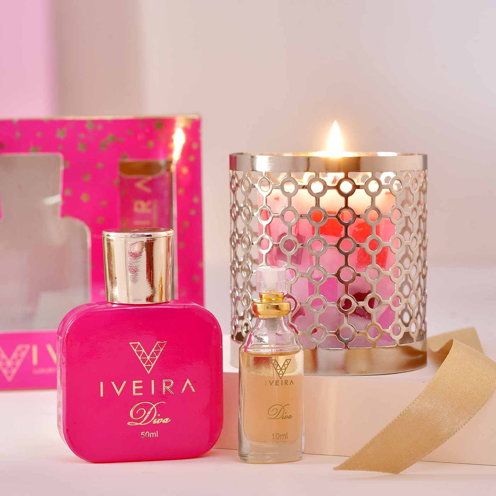 Romantic Valentine Hamper With Perfume, Candle & T-Light Holder