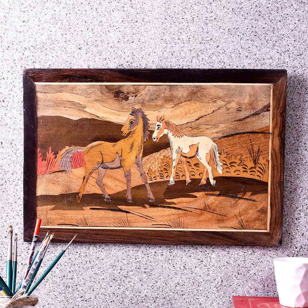Mystic Horses Wooden Panel Painting