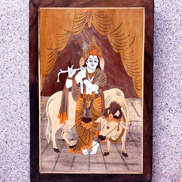 Divine Krishna Playing Flute Wooden Painting