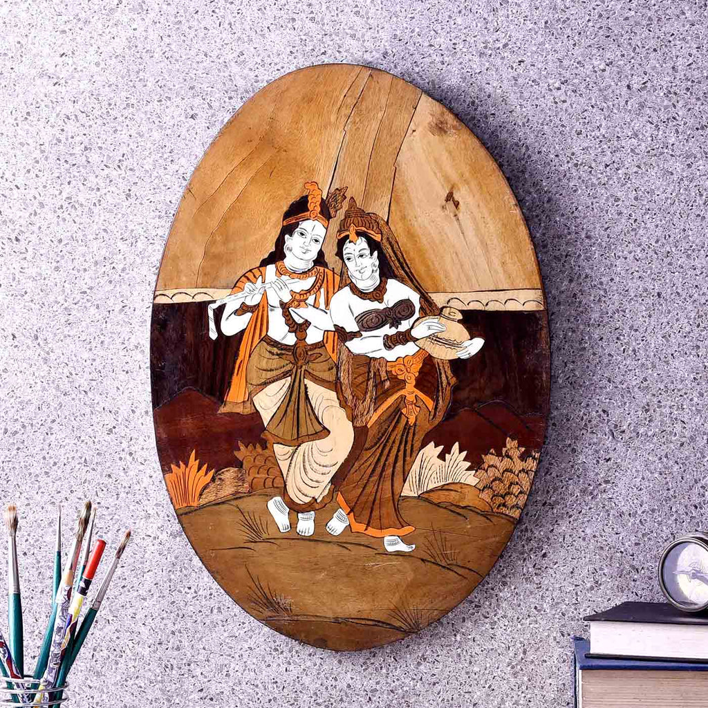 Celestial Love Oval Wooden Inlay Painting