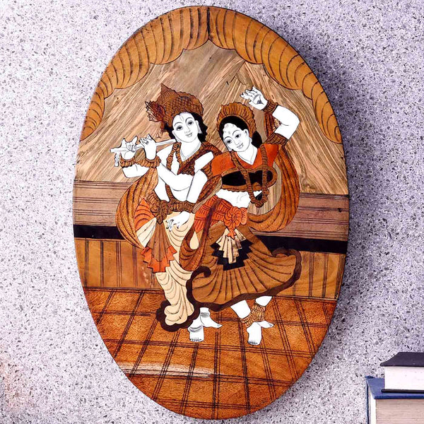 Ethereal Dancing Radha Krishna Wooden Painting