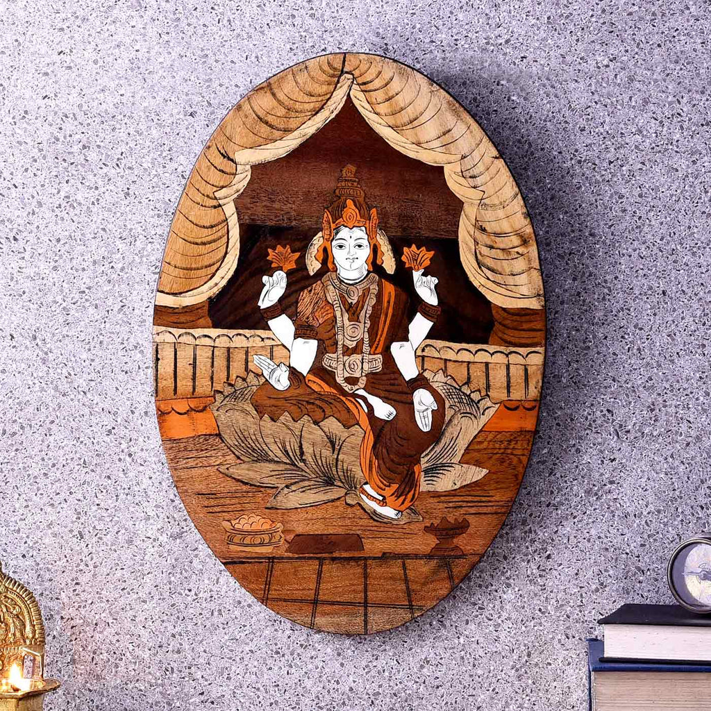 Prosperity Goddess Lakshmi Wooden Inlay Painting