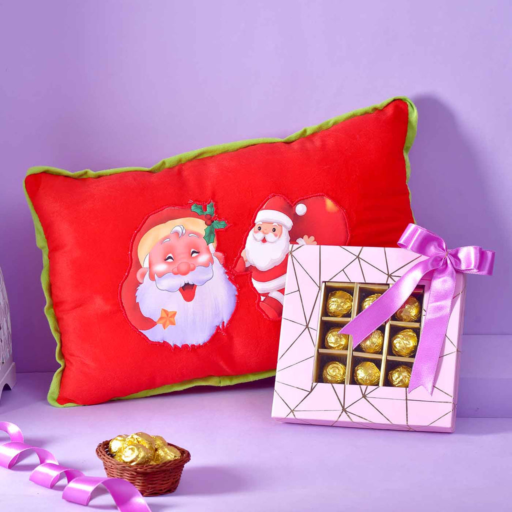 Adorable Hamper With Santa Pillow & Chocolate