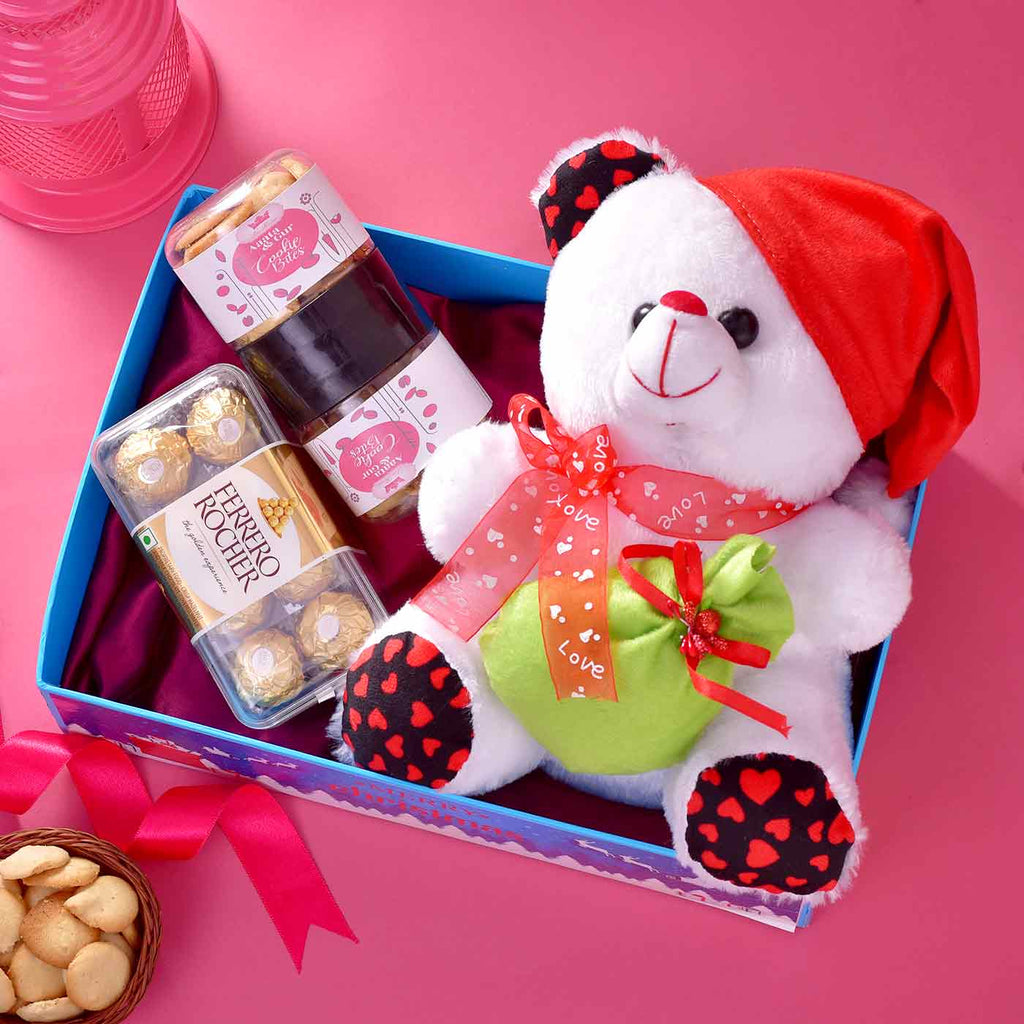 Lovable Hamper With Soft Toy, Ferrero Rocher, Cookies & Tray