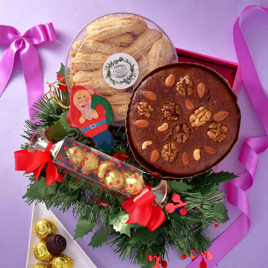 Indulgent Hamper With Cake, Decorative, Wreath, Chocolate & Tray