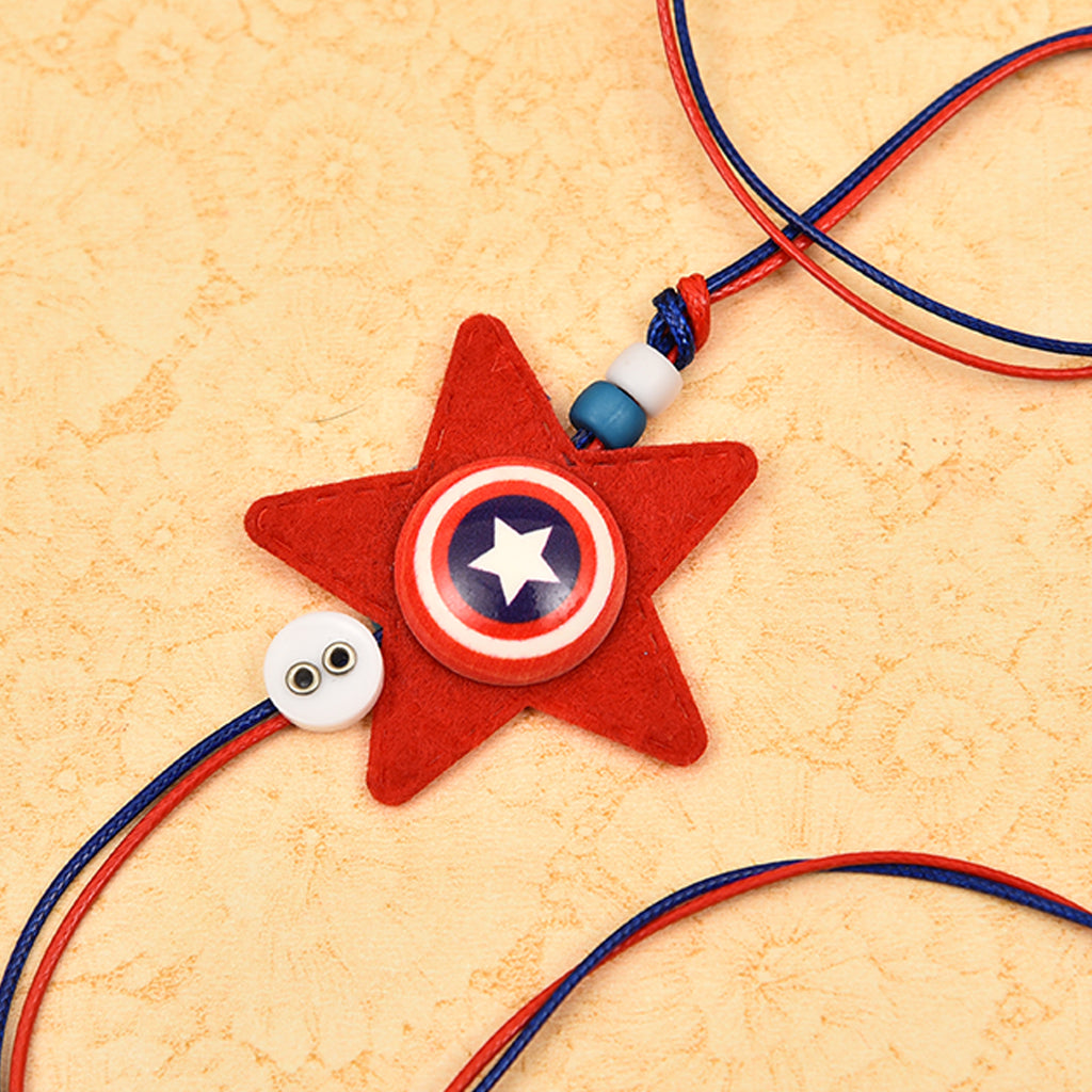Stylish Red Star, Button & Beads Rakhi