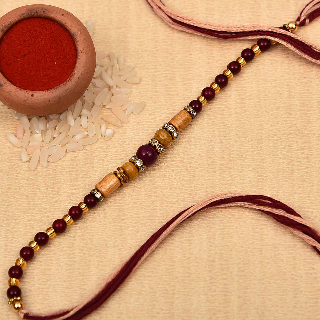 Stunning Red & Wooden Beads Rakhi