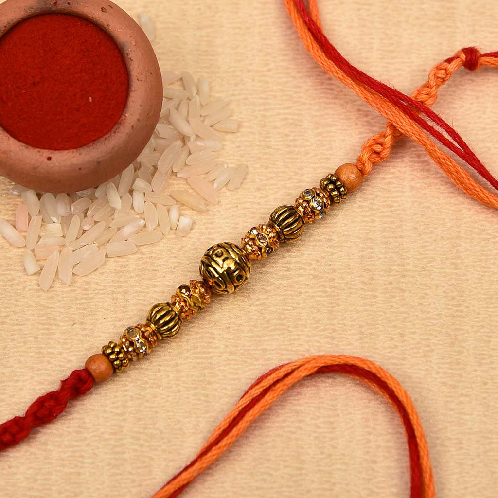 Antique Metal Finish & Wooden Beads Rakhi