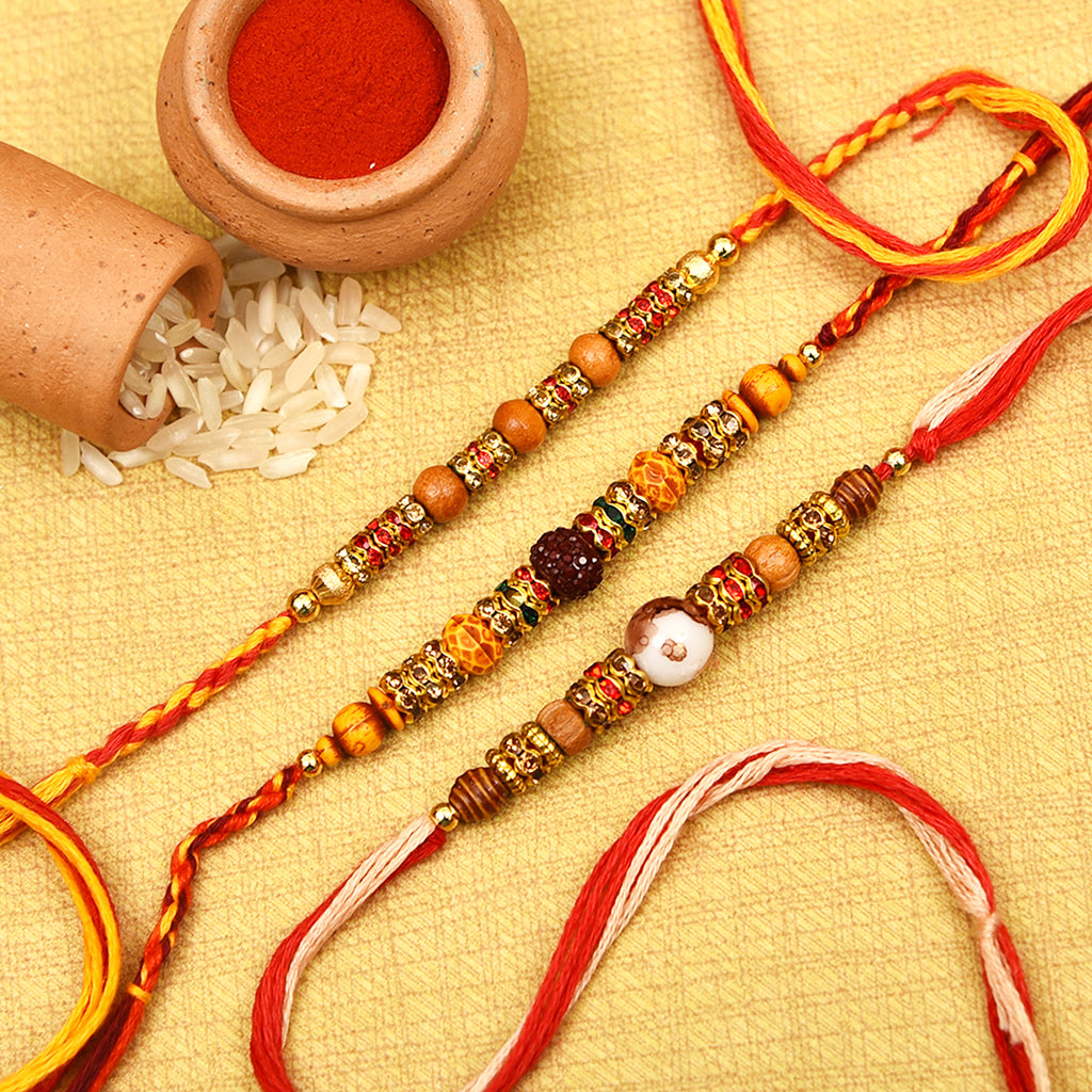Traditional Wooden Beads & Stone Work Rakhi