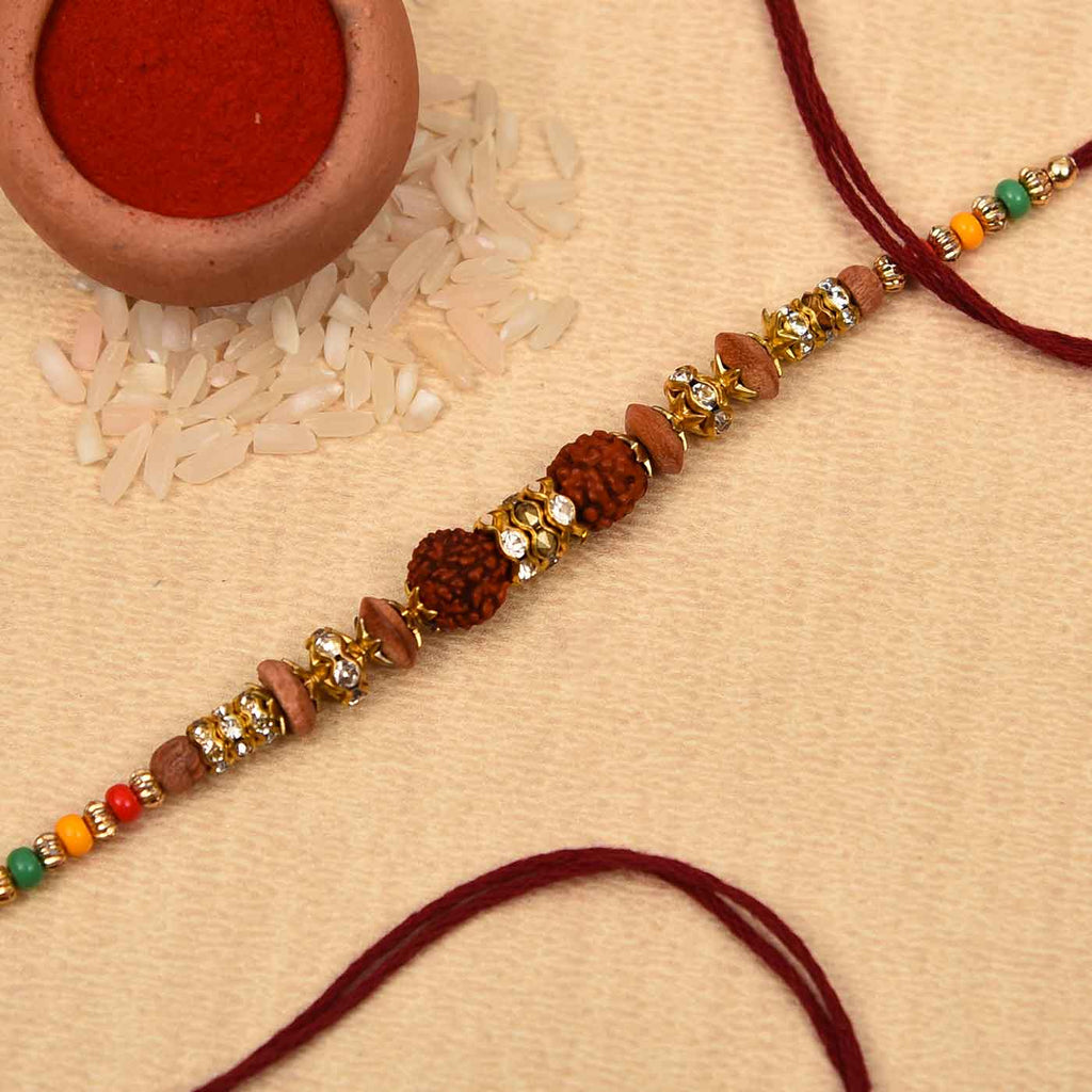 Traditional Rudraksh, Wooden Beads & Stones Rakhi
