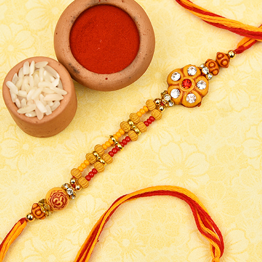 Ethnic Om, Beads & Floral Pattern Rakhi