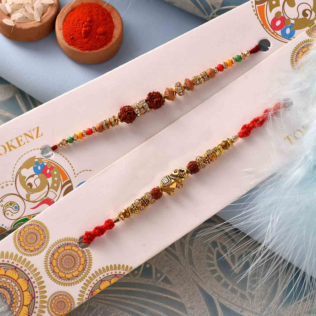 Elegant Rudraksh, Beads & Stones Set Of 2 Rakhis