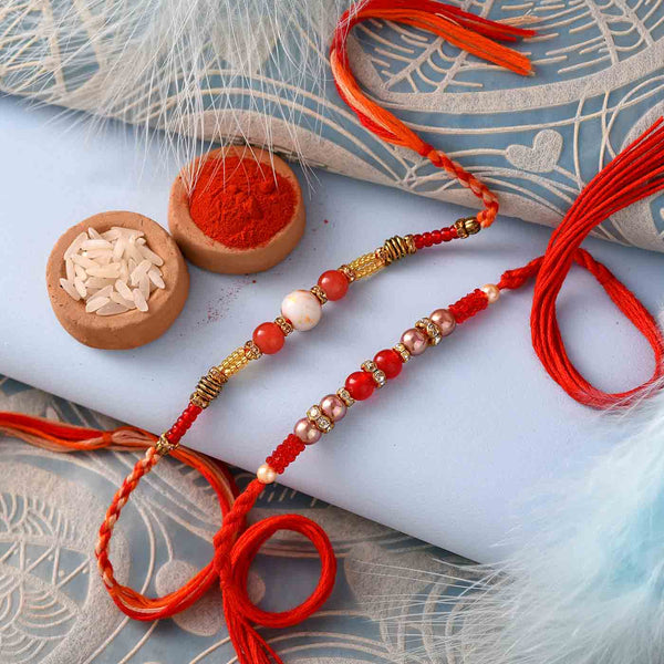 Pretty Red Beads Set Of 2 Rakhis